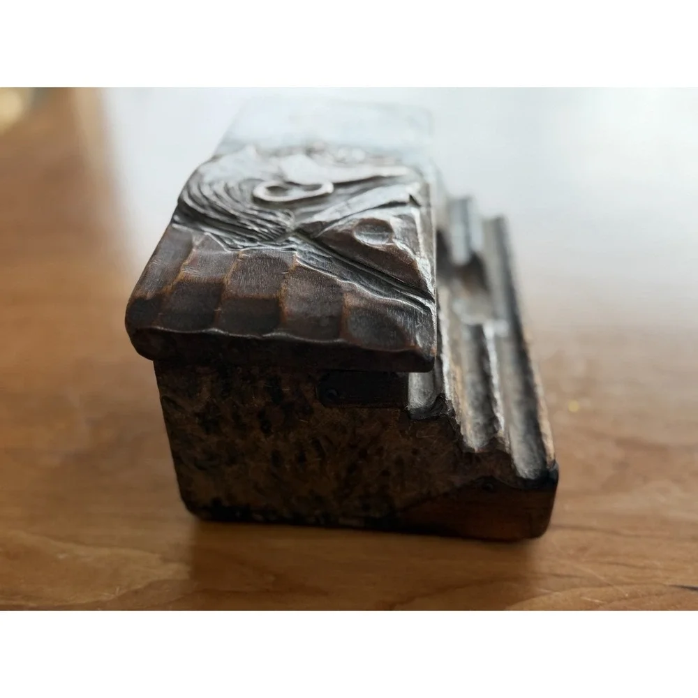Antique‎ Folk Art Hand Carved Figural Inkwell Stand Late 1800s Wooden